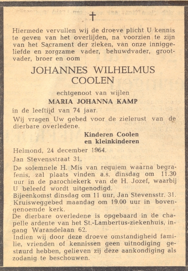 krant Johannes wilhelmus Coolen